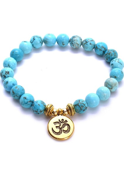 Buda 8mm Doğal Turkuaz Boncuklu Bilezik Charm Buda, Lotus, Om Yoga Çakralar Kadınlar Için Bilezik Meditasyon Takı (Yurt Dışından) modelleri