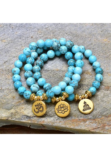 Buda 8mm Doğal Turkuaz Boncuklu Bilezik Charm Buda, Lotus, Om Yoga Çakralar Kadınlar Için Bilezik Meditasyon Takı (Yurt Dışından) fırsatları
