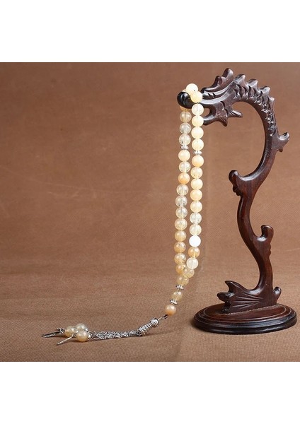 Sarı Kristal 8mm Doğal Taş Kristal Akik Boncuk Püskül Kolye 33 Tesbih Islam Müslüman Tesbih Allah Muhammed Tespih Kadın Erkek Için (Yurt Dışından)