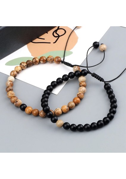 Elastik Set-3 Çift Clamm Için Ayarlanabilir Et Boncuk Bilezikler Doğal Siyah Beyaz Taş Örgülü Mesafe Bilezik Erkekler Kadınlar Takı (Yurt Dışından) modelleri