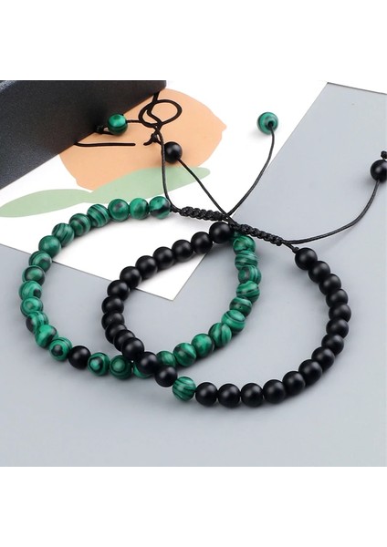 Elastik Set-3 Çift Clamm Için Ayarlanabilir Et Boncuk Bilezikler Doğal Siyah Beyaz Taş Örgülü Mesafe Bilezik Erkekler Kadınlar Takı (Yurt Dışından) fırsatları