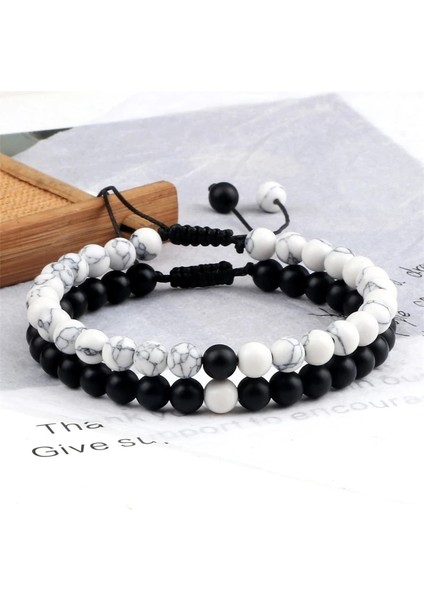 Elastik Set-3 Çift Clamm Için Ayarlanabilir Et Boncuk Bilezikler Doğal Siyah Beyaz Taş Örgülü Mesafe Bilezik Erkekler Kadınlar Takı (Yurt Dışından) indirimleri