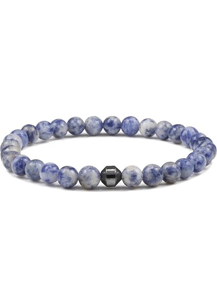 Beyaz Nokta Mavi 1 6mm Streç Boncuklu Bilezikler Charms Erkekler Hematit Doğal Taş Siyah Oniks Bilezikler Çift Mesafe Kadınlar Yoga Namaz Takı (Yurt Dışından)