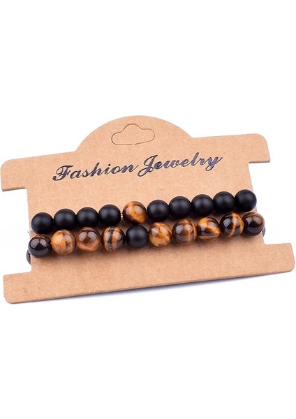 B Çiftler Mesafe Bilezikler Set Beyaz Turkuaz Doğal Lava Taş Kaplan Gözü Boncuklu Yoga Bilezikler Erkekler Kadınlar Için Elastik Takı (Yurt Dışından)