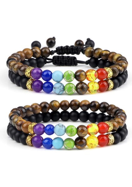 Elastik 7 2 Adet Doğal Taş 7 Çakra Boncuk Bilezik El Yapımı 6mm Kaplan Gözü Lav Kaya Boncuklu Bilezik ve Bilezikler Moda Yoga Bilek Takı (Yurt Dışından) fiyatları