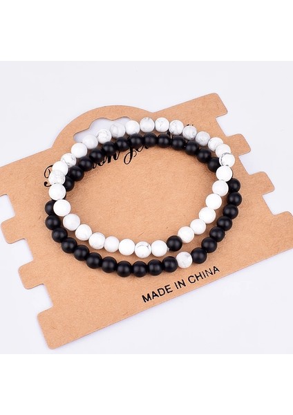 No.8 Boyutu Çiftler Mesafe Bilezikler Set Beyaz Turkuaz Doğal Lava Taş Kaplan Gözü Boncuklu Yoga Bilezikler Erkekler Kadınlar Için Elastik Takı (Yurt Dışından)