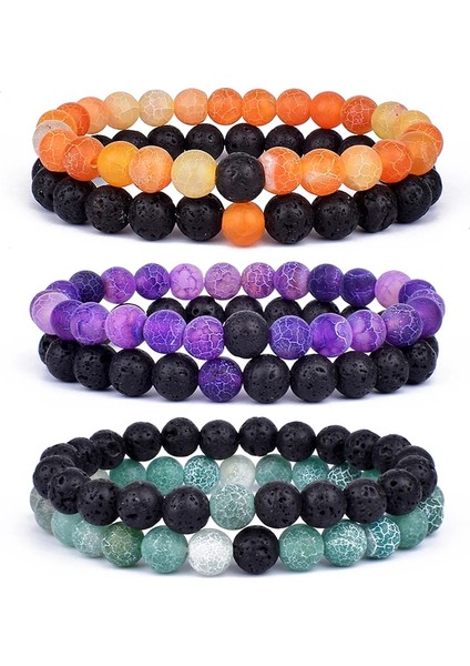 No.8 Boyutu Çiftler Mesafe Bilezikler Set Beyaz Turkuaz Doğal Lava Taş Kaplan Gözü Boncuklu Yoga Bilezikler Erkekler Kadınlar Için Elastik Takı (Yurt Dışından) modelleri