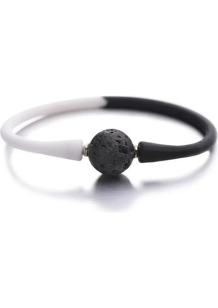Siyah Beyaz Lav Pipitree Basit Unisex Silikon Bilezik 14 mm Yin Yang Taş Boncuk Charm Bilezikler Kadın Erkek Çift Takı Için Pulsera Mujer (Yurt Dışından)