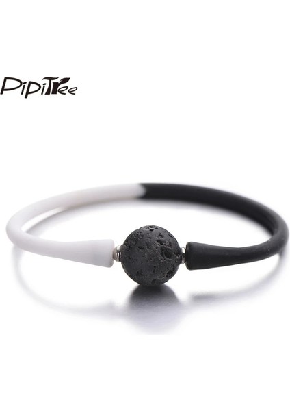 Kıpkırmızı Pipitree Basit Unisex Silikon Bilezik 14 mm Yin Yang Taş Boncuk Charm Bilezikler Kadın Erkek Çift Takı Için Pulsera Mujer (Yurt Dışından) modelleri