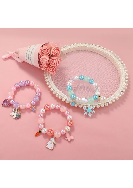 Pembe Kalp Kızlar Için Bebek Takı Bilezik Çocuklar Prenses Kolye Bilezik Çocuklar Charms El Yapımı Silikon Boncuk Bilezik Karikatür Hediyeler (Yurt Dışından) fiyatları