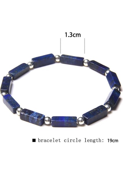 21CM Tarzı Lapis Lazuli Kare Tüp Doğal Mavi Lapis Lazuli Taş Boncuk Bilezik Minik Yuvarlak Gümüş Renk Top Charm Bilezik Kadın Erkek Enerji Takı (Yurt Dışından)
