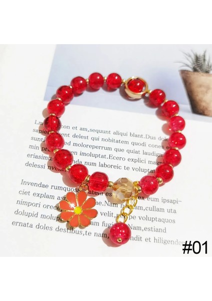 No.8 Boyutu Tatlı Kızlar Yaz Papatya Kolye Renkli Kristal Boncuk Bileklik Moda Kadın Bilezik Mizaç Charm Bilezik Takı Hediye (Yurt Dışından)