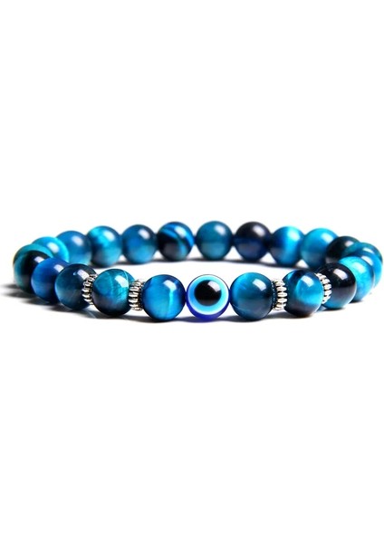 23CM Tarzı Mavi Kaplan Gözü Nazar Bilezik Doğal Taş Mavi Şeytan Gözü Charm Bilezikler Kadın Erkek Trendy Türk Şanslı Etnik Gotik Takı Pulsera (Yurt Dışından)