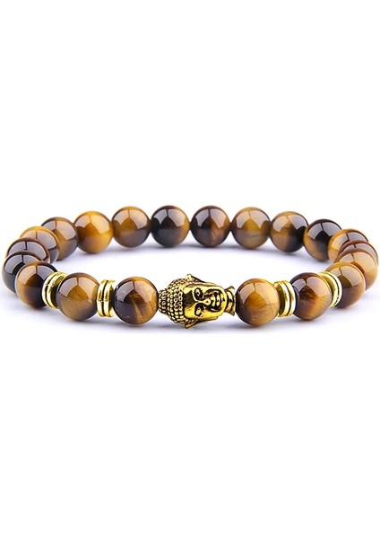 17CM Tarzı Sarı Kaplan-1 8 mm Kraliyet Mavi Kaplan Gözü Bilezik Erkekler Gümüş Renk Buda Başkanı Charm Bilezik Kadın Muska Vinatge Sarı Taş Boncuk Pulsera (Yurt Dışından)