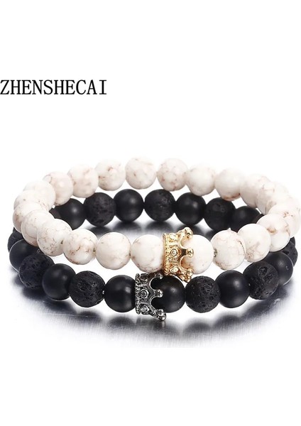 NS44 Moda Akrilik Mesafe Bilezikler Kadın Erkek Klasik Siyah ve Beyaz Charm Boncuk Bilezik ve Bilezik Takı (Yurt Dışından) fiyatları