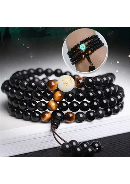8mm Tarzı Siyah mm Aydınlık Obsidyen Bilezik Yoga Siyah Oniks Erkekler Wome Buda Boncuk Erkekler Kadınlar Charm Kaplan Gözü Bilezik Takı (Yurt Dışından)