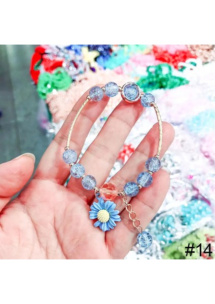 No.14 Boyutu Tatlı Kızlar Yaz Papatya Kolye Renkli Kristal Boncuk Bileklik Moda Kadın Bilezik Mizaç Charm Bilezik Takı Hediye (Yurt Dışından)