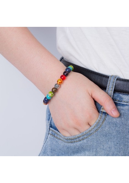 B0891 Lava Taş Bilezikler Kadın Erkek Çakra Bilezikler Hint Yoga Takı Şanslı Fil Fatima El Charm Boncuk Strand Braclets (Yurt Dışından) indirimleri