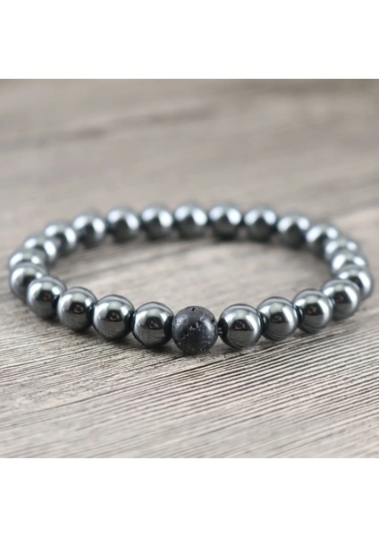 19-20CM Tarzı Rodyum Kaplama Hematit Kaya Lav Taşları Bilezikler 8 mm Boncuklu Esnek Çiftler Yoga Takı (Yurt Dışından) fırsatları