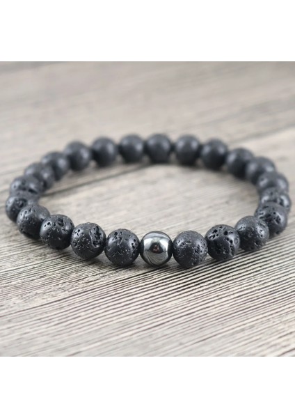 19-20CM Tarzı Rodyum Kaplama Hematit Kaya Lav Taşları Bilezikler 8 mm Boncuklu Esnek Çiftler Yoga Takı (Yurt Dışından) indirimleri