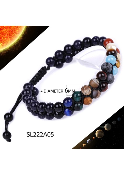 SL222A05 Moda Evren Güneş Sistemi Bilezik Kadın Erkek Doğal Taş Sekiz Gezegen Bilezik Hediye Takı (Yurt Dışından)