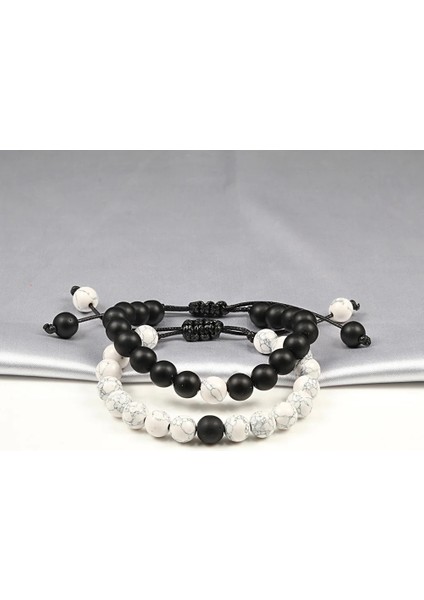 16CM-26CM Tarzı Mat Siyah Beyaz Ayarlanabilir Et Boncuklu Bilezikler Doğal Lav Kaplan Gözü Taş Beyaz Siyah Örgülü Bilezik Hediye Kadın Erkek Çift Takı Için (Yurt Dışından)