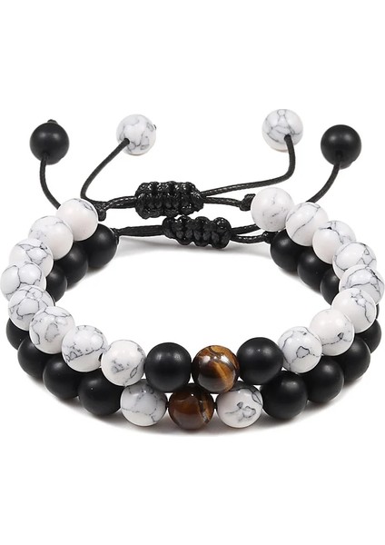 16CM-26CM Tarzı Mat Siyah Beyaz Ayarlanabilir Et Boncuklu Bilezikler Doğal Lav Kaplan Gözü Taş Beyaz Siyah Örgülü Bilezik Hediye Kadın Erkek Çift Takı Için (Yurt Dışından) modelleri