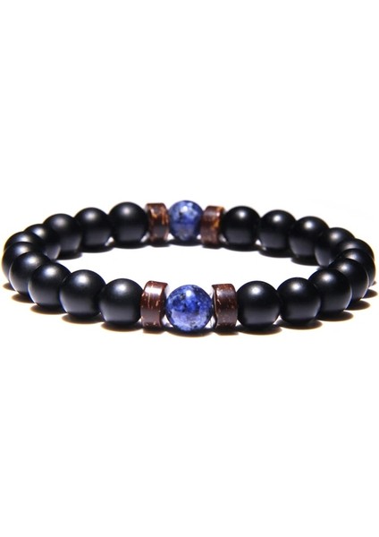 19CM Tarzı Tip 22 Doğal Taş Balck Onyx Lava Boncuk Bilezik Ahşap Boncuk Accessries Lapis Lazuli Gem Stone Charm Bilezik Kadın Erkek Takı Için (Yurt Dışından)