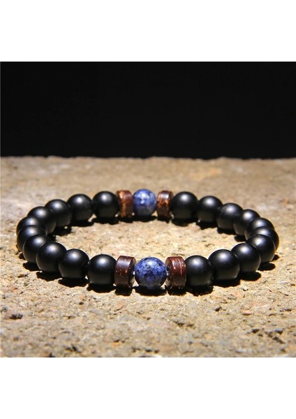 19CM Tarzı Tip 22 Doğal Taş Balck Onyx Lava Boncuk Bilezik Ahşap Boncuk Accessries Lapis Lazuli Gem Stone Charm Bilezik Kadın Erkek Takı Için (Yurt Dışından)