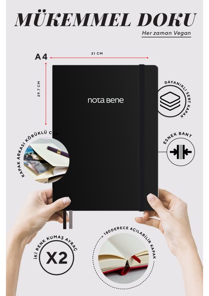 Nota Bene Premium Sert Kapak Defter 21 x 29 cm Çizgili modelleri