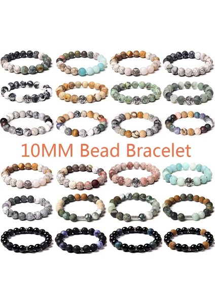 19CM Tarzı 11.mat Resim 10MM Büyük Yuvarlak Boncuk Karışık Doğal Taş Serisi Bilezik Kadın Erkek Unisex Nefis Takı Hediyeler Için Çeşitli Renkler (Yurt Dışından) fiyatları