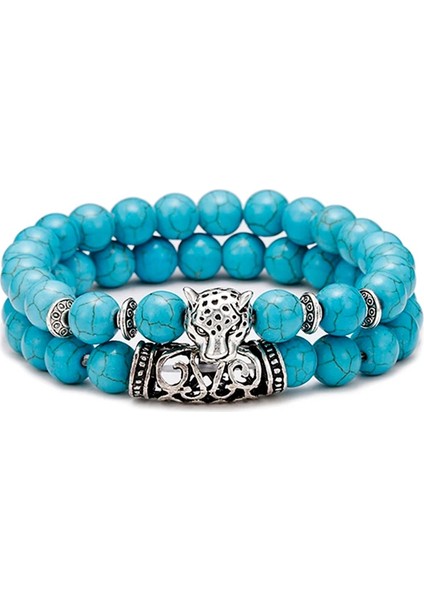 Beyaz 2 Adet Erkek Bilezik Seti Doğal Lava Taş Braslet Antik Leopar Hayvan Braclet Kaplan Boncuk Brazalete Mesafe Çift Bilezikler (Yurt Dışından) fırsatları