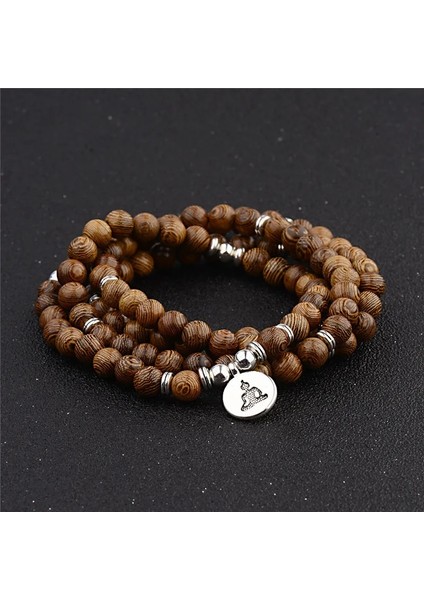 Kahverengi Tespih 108 Boncuk Bilezik Doğal Sandal Ağacı Budist Buda Ahşap Namaz Boncuklu Düğüm Unisex Kadın Erkek Lotus Bilezikler Kolye (Yurt Dışından) fırsatları
