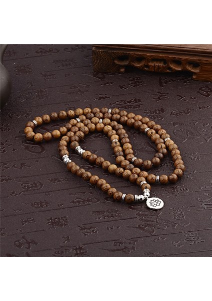 Kahverengi Tespih 108 Boncuk Bilezik Doğal Sandal Ağacı Budist Buda Ahşap Namaz Boncuklu Düğüm Unisex Kadın Erkek Lotus Bilezikler Kolye (Yurt Dışından) indirimleri