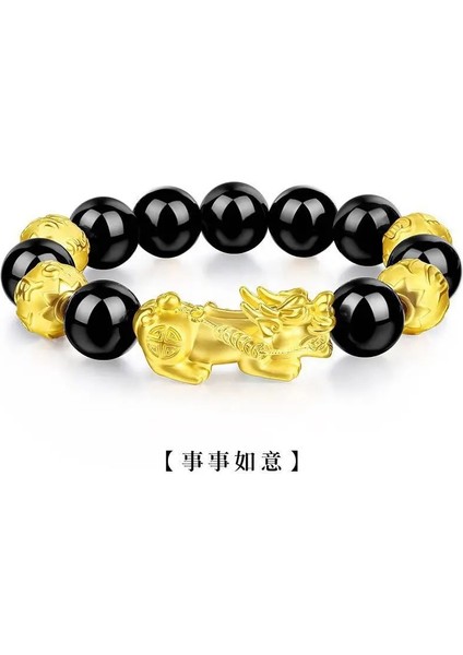 No.10 Boyutu Cesur Birlikler Boncuk Pıxıu Kadın Erkek Için Bilezik Obsidyen Taş Boncuk Bilezik Şanslı Cesur Servet Getirin Feng Shui Bilezikler Hediye (Yurt Dışından)