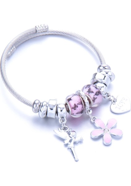 No.21 Boyutu Moda Kristal Charms Bilezik Bilezik Paslanmaz Çelik Çiçek Peri Kılçık Kolye Kadınlar Için Ayarlanabilir Bilezik Takı (Yurt Dışından)