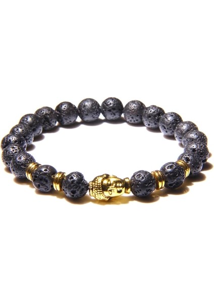 21CM Tarzı Lav Taşı1 8 mm Kraliyet Mavi Kaplan Gözü Bilezik Erkekler Gümüş Renk Buda Başkanı Charm Bilezik Kadın Muska Vinatge Sarı Taş Boncuk Pulsera (Yurt Dışından)