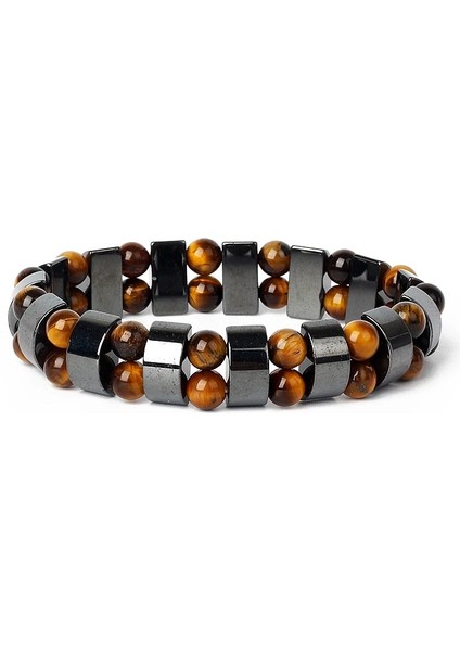 19CM-7.48 Inç Stili No.40 Beden Hematit Çift Kaplan Gözü Bilezikler Erkek Doğa Taşlı ve Hematit Charm Bilezikler Kadınlar Için Şifa Enerji Taşlı Bilezik Takı (Yurt Dışından)