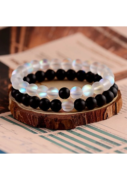 I1I2 Çiftler Mesafe Bilezikler Kadın Meurple Aytaşı Siyah Doğal Taş Boncuk Yoga Bilezikler Moda Takı Aksesuarları (Yurt Dışından)