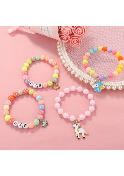 Pembe Top Kızlar Için Bebek Takı Bilezik Çocuklar Prenses Kolye Bilezik Çocuklar Charms El Yapımı Silikon Boncuk Bilezik Karikatür Hediyeler (Yurt Dışından) indirimleri