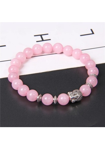 19CM Tarzı Tip 3 Kadın Buda Bilezik Doğal Gül Pembe Kuvars Kristal Taş Boncuk Bilezik Sevimli Lotus Ohm Charm Bilezik Yoga Takı Hediyeler (Yurt Dışından)