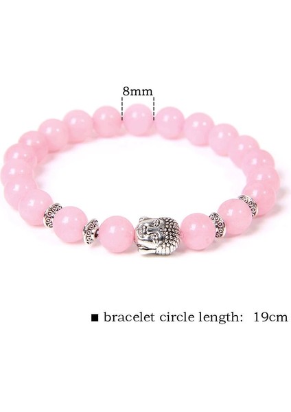 19CM Tarzı Tip 3 Kadın Buda Bilezik Doğal Gül Pembe Kuvars Kristal Taş Boncuk Bilezik Sevimli Lotus Ohm Charm Bilezik Yoga Takı Hediyeler (Yurt Dışından)