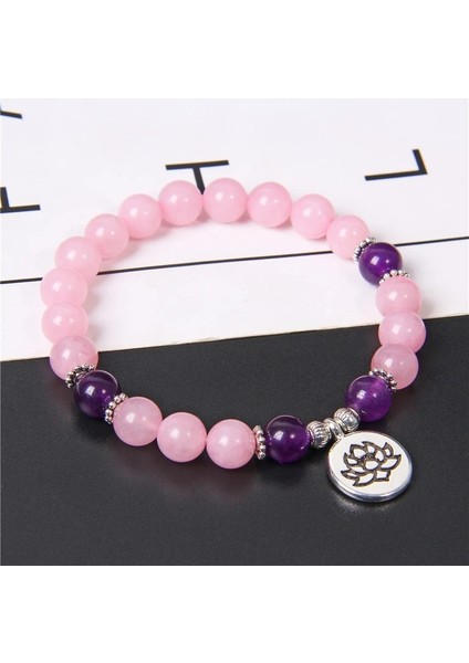 19CM Tarzı Tip 3 Kadın Buda Bilezik Doğal Gül Pembe Kuvars Kristal Taş Boncuk Bilezik Sevimli Lotus Ohm Charm Bilezik Yoga Takı Hediyeler (Yurt Dışından)