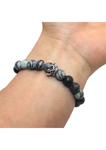 Ağ Taşı Erkekler Için Sıcak 8 mm Doğal Taş Bilezik Moda Lüks Antik Taç Akik Lapis Lazuli Taş Boncuk Çift Bilezikler Takı Erkek (Yurt Dışından)