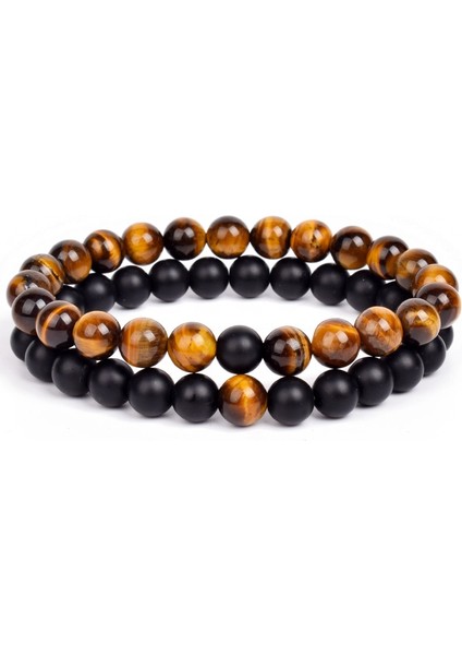 8mm Tarzı No.5 Boyutu Et Bilezik Çiftler Mesafe Siyah Beyaz Doğal Taş Lav Kaplan Gözü Boncuklu Yoga Erkekler Kadınlar Için Elastik Halat Takı Hediye (Yurt Dışından)