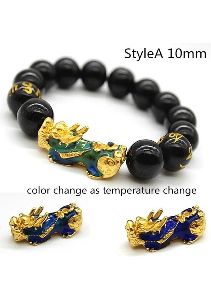 10MM 1 Adet Altın Pixiu Obsidyen Bilezik Feng Shui Siyah Boncuk Alaşım Servet Bilezik Charm El Yapımı Şanslı Muska Bilezik Hediye (Yurt Dışından)
