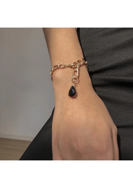 BAS-0021-2 Lxy-W Boho Moda Altın Basit Punk Kalın Zincir Şeffaf Kristal Damla Kolye Bilezik Kadınlar Için Vintage Festivali Kızın Hediye (Yurt Dışından) indirimleri