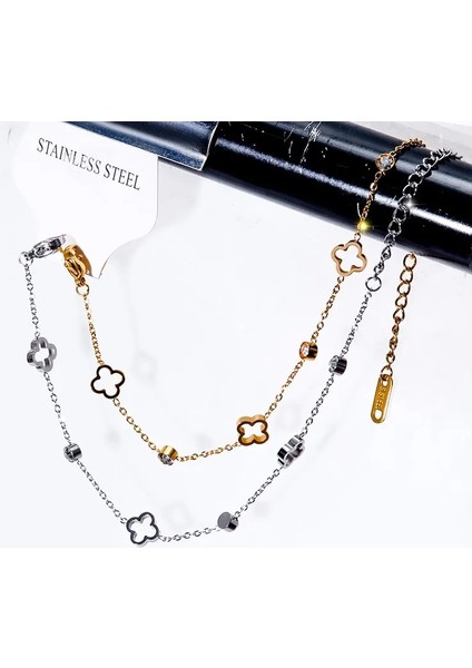 Gümüş 094 Lüks Zarif Kristal Oymalı Çiçek Zinciri Kadın Bilezik Kadınlar Için Moda Paslanmaz Çelik Bilezikler El Takı (Yurt Dışından) fiyatları