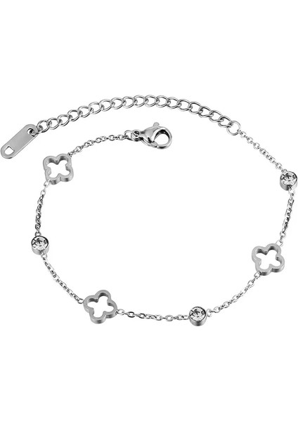 Gümüş 094 Lüks Zarif Kristal Oymalı Çiçek Zinciri Kadın Bilezik Kadınlar Için Moda Paslanmaz Çelik Bilezikler El Takı (Yurt Dışından) fırsatları