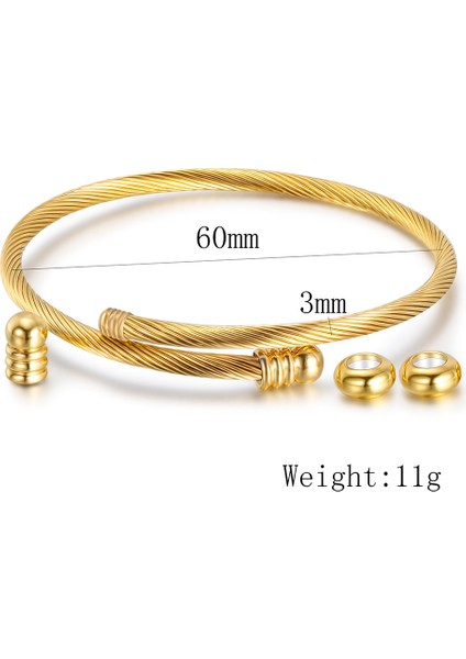 SZ1130-G Unisex Elastik Kablo Tel Bileklik Paslanmaz Çelik Bilezik Çıkarılabilir Uç Fişi ile Vida Bükülmüş Manşet Charm Boncuk Uygun Dıy Takı (Yurt Dışından) fırsatları
